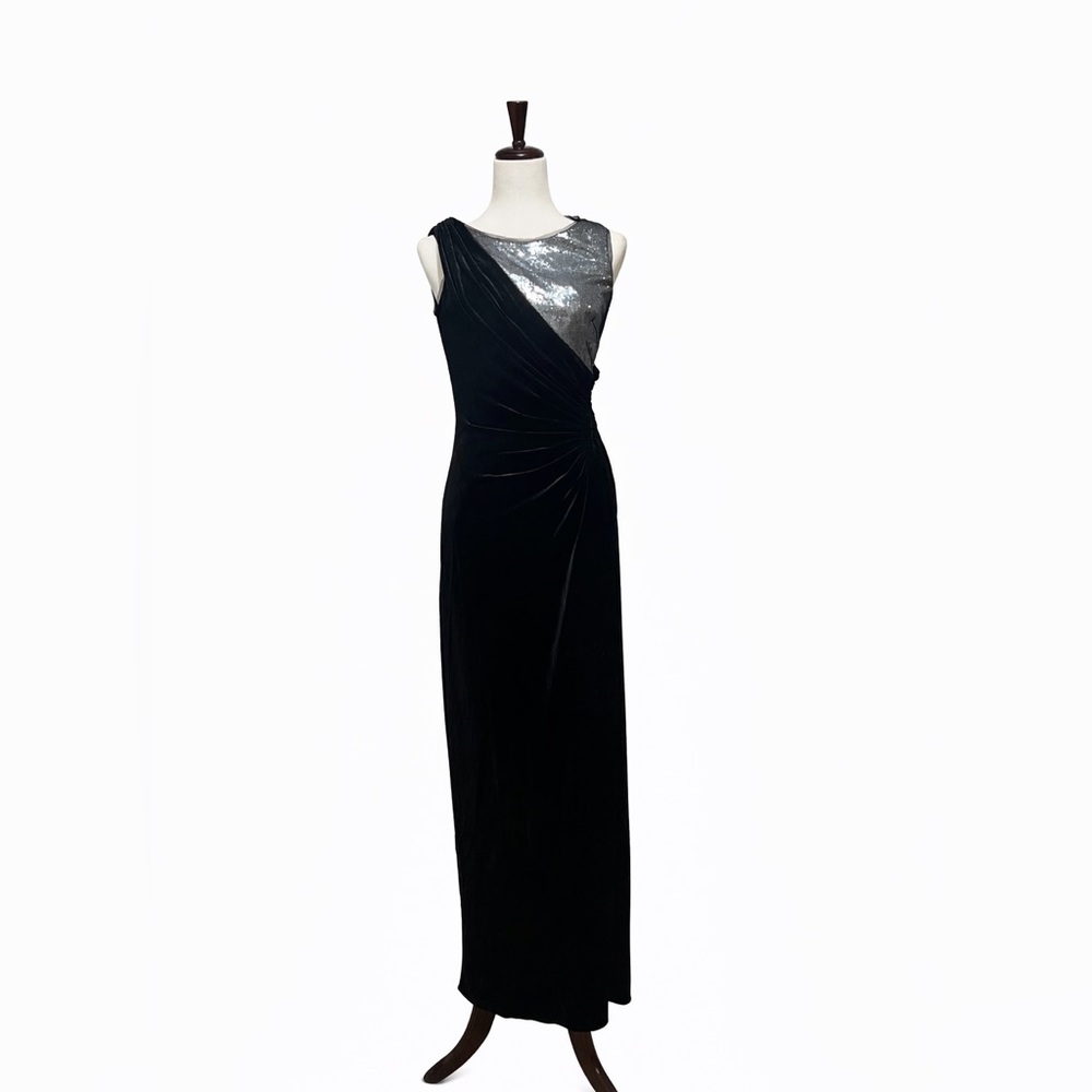 Adrianna Papell Black and Silver Maxi Dress